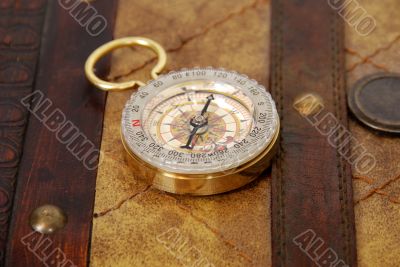 Compass on leather case