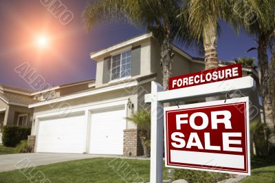 Red Foreclosure For Sale Real Estate Sign and House