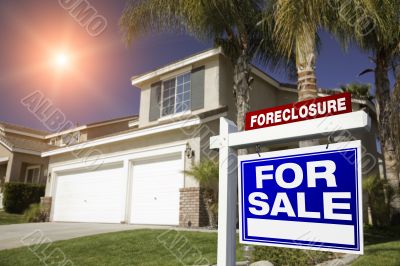 Red Foreclosure For Sale Real Estate Sign and House