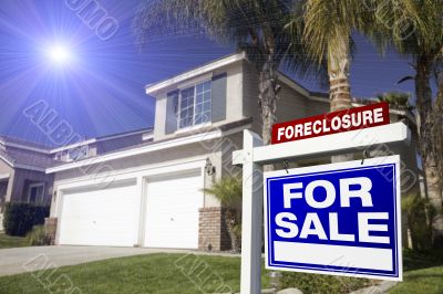 Red Foreclosure For Sale Real Estate Sign and House