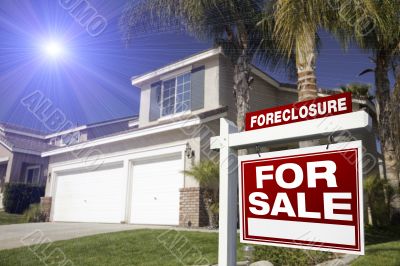 Red Foreclosure For Sale Real Estate Sign and House