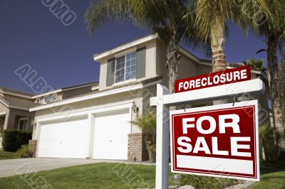 Red Foreclosure For Sale Real Estate Sign and House