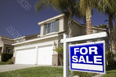 Blue For Sale Real Estate Sign and House