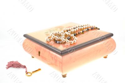 pearl necklaces on encrusted box