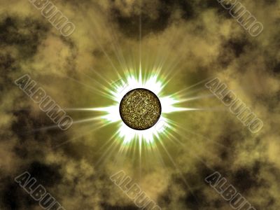 Golden star in space.