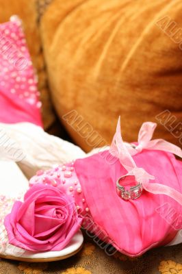 Wedding shoes and cushion with rings