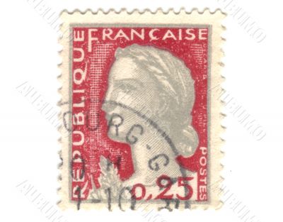 Old red french stamp with an head