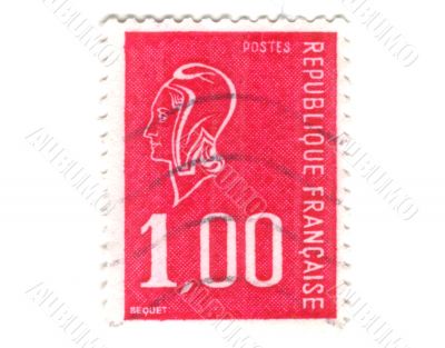 Old red french stamp with an head