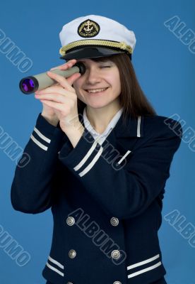 Portrait of the girl - captain with telescope Portrait of the girl - captain with telescope