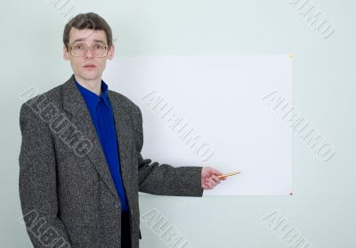 Comic teacher showing on the poster Comic teacher showing on the poster