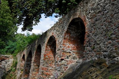 Red brick arches of medieval castle