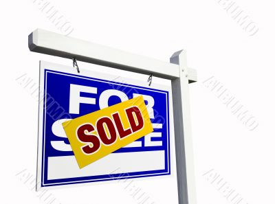 Blue Sold For Sale Real Estate Sign on White.