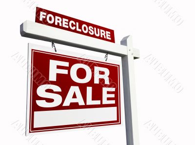 Red Foreclosure Real Estate Sign on White.