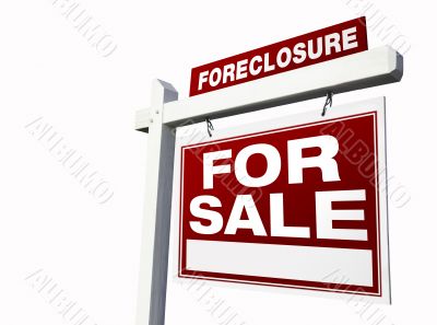 Red Foreclosure Real Estate Sign on White.