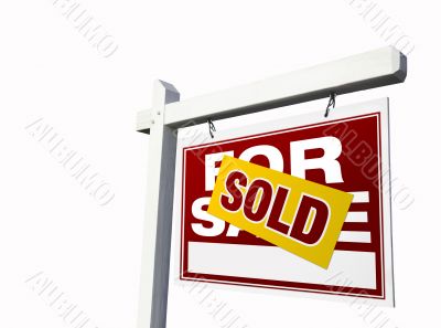 Red Sold For Sale Real Estate Sign on White.