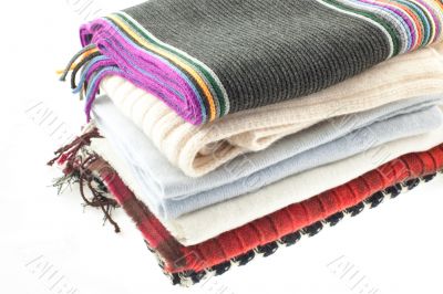 selection of six wool different scarves