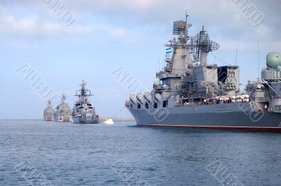 The Russian war-ships are in the bay of Sevastopol.