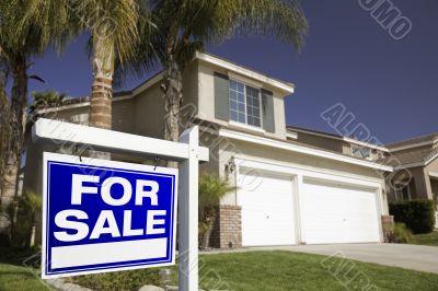 Blue For Sale Real Estate Sign and House