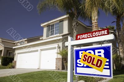 Blue Foreclosure For Sale Real Estate Sign and House