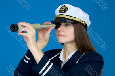 Portrait of the girl - captain with telescope Portrait of the girl - captain with telescope