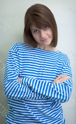 Beautiful girl in a stripped vest