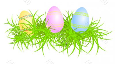 Vector illustration of eggs in grass