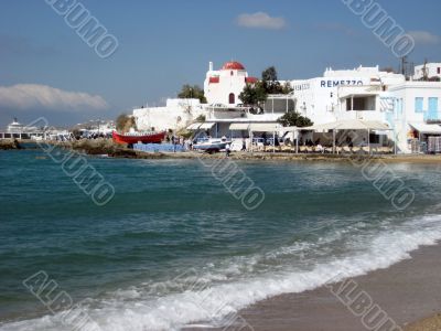 waterfront of Mykonos island