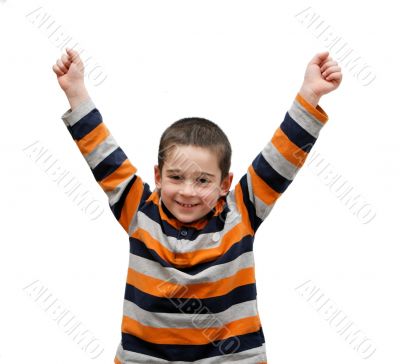 Cute little boy rises his arms