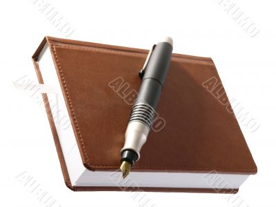 Dairy with fountain pen. Isolated with clipping path