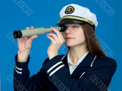 Portrait of the woman - captain with telescope