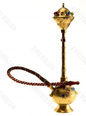 vintage Indian hookah on white background