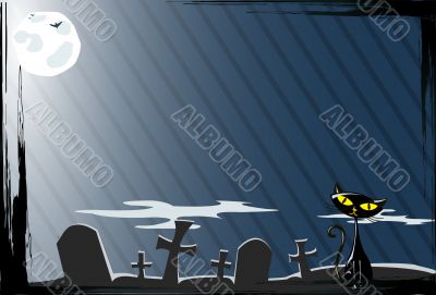 Vector illustration of cat on the grave