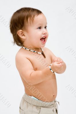 Topless toddler boy