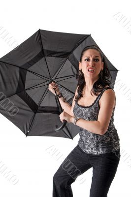 Mad woman with umbrella