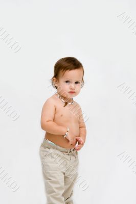 Topless toddler boy