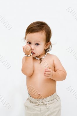 Topless toddler boy