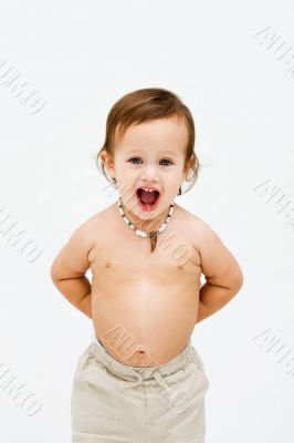 Topless toddler boy