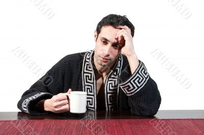 Morning guy drinking coffee