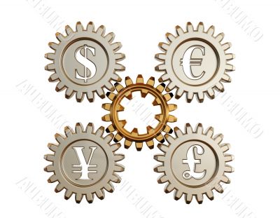 3D. Gear and currency symbols 3D. Gear and currency symbols