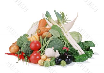 Group of vegetables isolated on a white