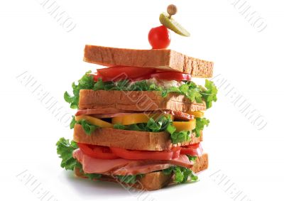 Hamburger with tomatoes and lettuce isolated on white