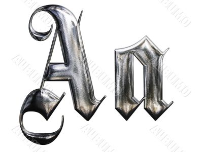 Metallic patterned letter of german gothic alphabet font. Letter A