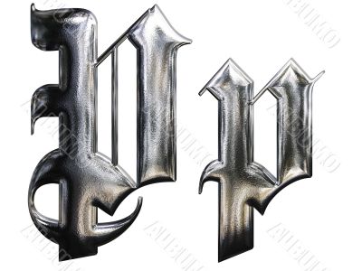 Metallic patterned letter of german gothic alphabet font. Letter P