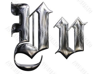 Metallic patterned letter of german gothic alphabet font. Letter V