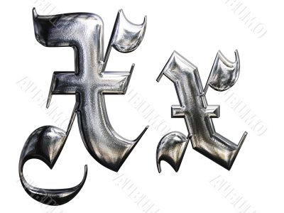 Metallic patterned letter of german gothic alphabet font. Letter X