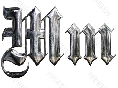 Metallic patterned letter of german gothic alphabet font. Letter M