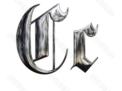 Metallic patterned letter of german gothic alphabet font. Letter C