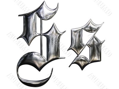 Metallic patterned letter of german gothic alphabet font. Letter S