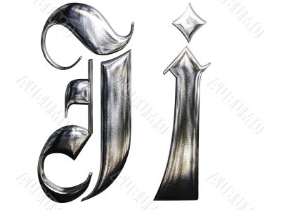 Metallic patterned letter of german gothic alphabet font. Letter J