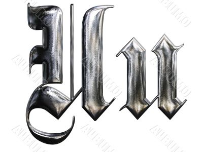 Metallic patterned letter of german gothic alphabet font. Letter U